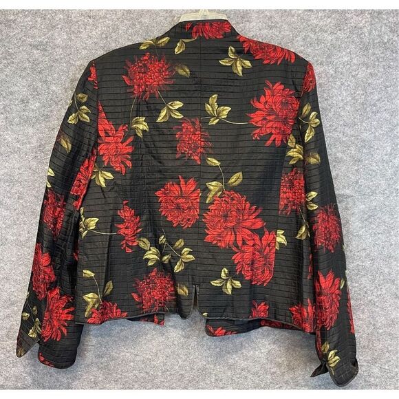 NEXX Women’s Jacket XL Black Red Floral Silk Linen Blend Open Front Quilted - Picture 8 of 11